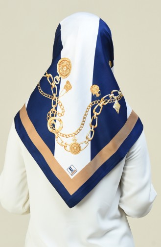Desenli Twill Eşarp 901552-04 Lacivert Bej