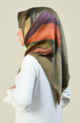 Karaca Desenli Rayon Eşarp 90617-10 Haki Mürdüm