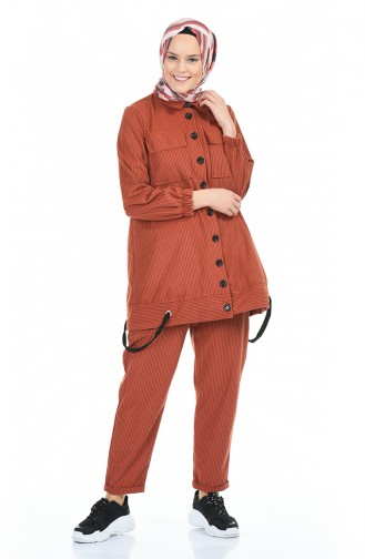 Fitilli Kadife Tunik Pantolon İkili Takım 5924-05 Kiremit