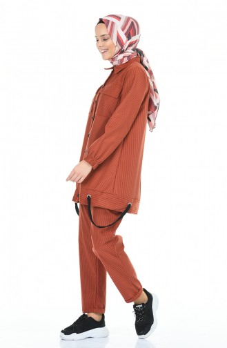 Fitilli Kadife Tunik Pantolon İkili Takım 5924-05 Kiremit