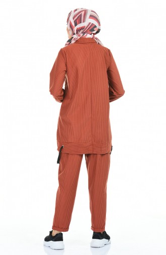 Fitilli Kadife Tunik Pantolon İkili Takım 5924-05 Kiremit