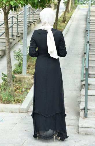 Fırfır Detaylı Kuşaklı Elbise 8044-01 Siyah