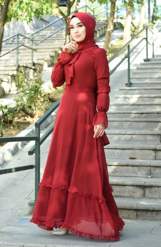 فستان أحمر كلاريت داكن 8044-05