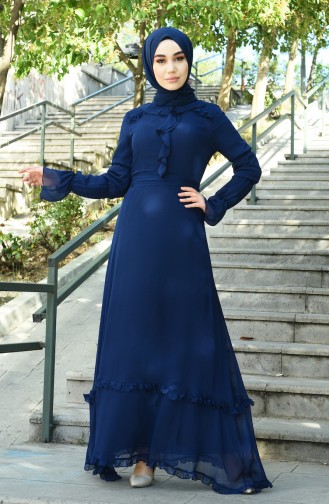 Dunkelblau Hijab Kleider 8044-09