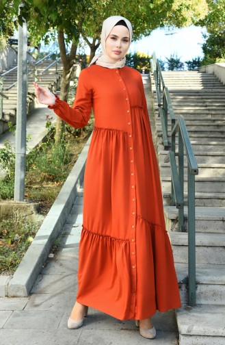 Brick Red Hijab Dress 8025-01
