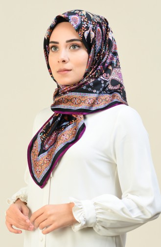 Karaca Desenli Rayon Eşarp 90614-11 Mor Siyah 90614-11