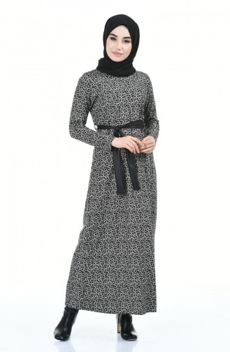 Deri Detaylı Kışlık Elbise 8844-01 Siyah