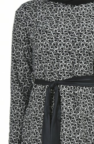 Deri Detaylı Kışlık Elbise 8844-01 Siyah