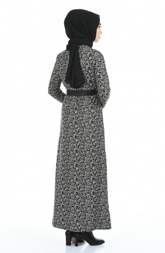 Deri Detaylı Kışlık Elbise 8847-01 Siyah