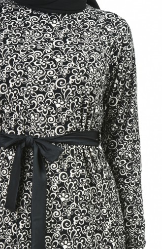 Deri Detaylı Kışlık Elbise 8847-01 Siyah