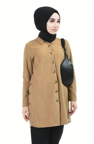 Kadife Düğmeli Tunik 5903-07 Camel