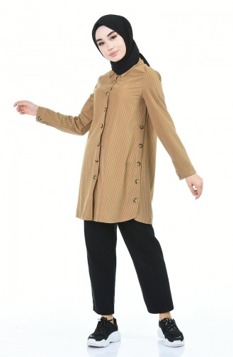 Kadife Düğmeli Tunik 5903-07 Camel