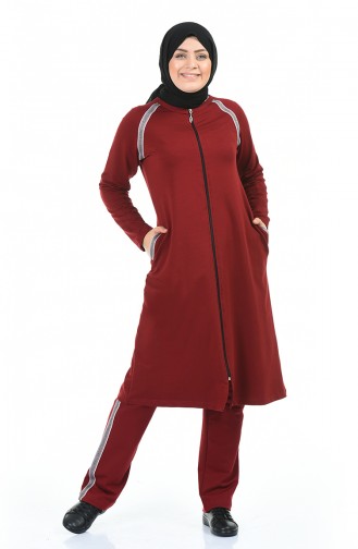Spor Tunik Pantolon İkili Takım 99229-06 Bordo