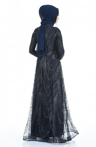 Silvery Evening Dress with Strass Navy Blue 5046-01