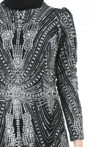 Silvery Evening Dress with Strass Black 5046-02