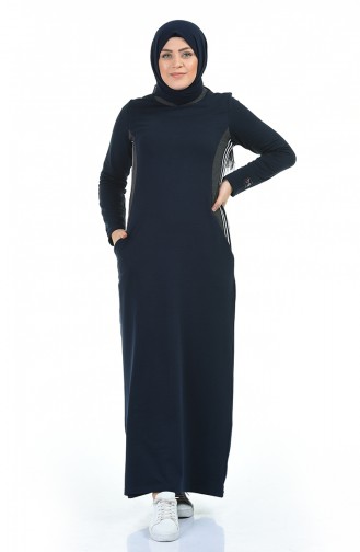 Navy Blue Hijab Dress 99226-02