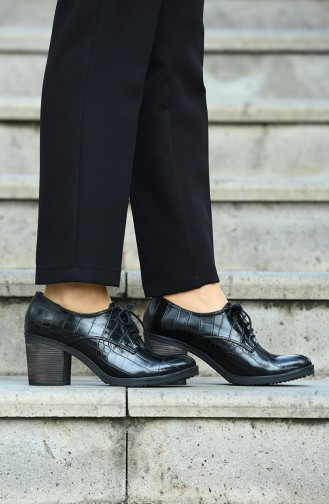 Bayan Kroko Kalın Topuklu Ayakkabı 27516-01 Siyah