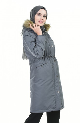 Fur Hooded Coat 1360-03 Gray 1360-03