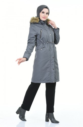 Fur Hooded Coat 1360-03 Gray 1360-03