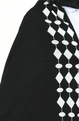 Triko Desenli Omuz Şalı 1009F-02 Siyah Beyaz