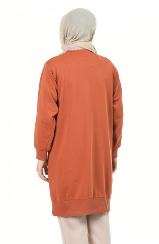 Büyük Beden Şerit Detaylı Sweatshirt 3245-05 Kiremit