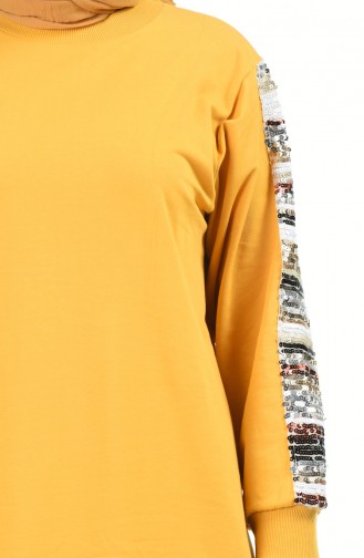Büyük Beden Payet Detaylı Sweatshirt 3246-04 Sarı