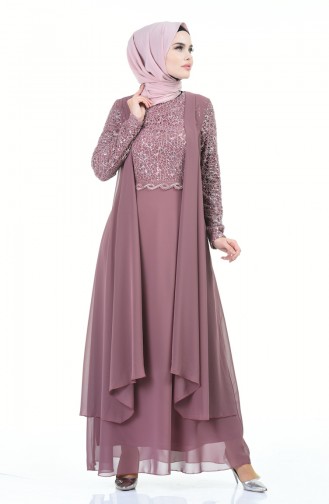 Dusty Rose Hijab Evening Dress 52758-08