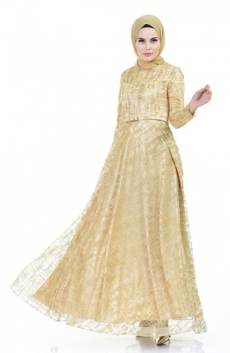 Gold Hijab Evening Dress 9111-01