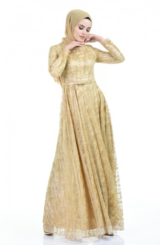 Gold Hijab Evening Dress 9111-01