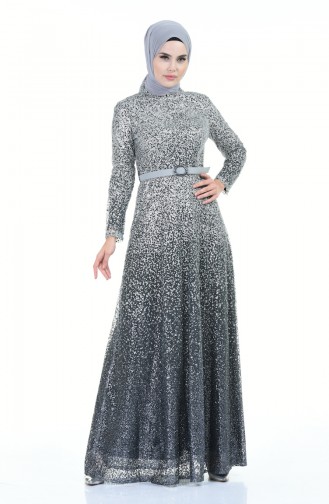 Gray Hijab Evening Dress 9120-02