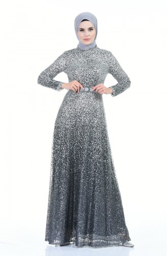 Gray Hijab Evening Dress 9120-02