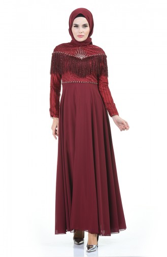 Claret Red Hijab Evening Dress 9201-02