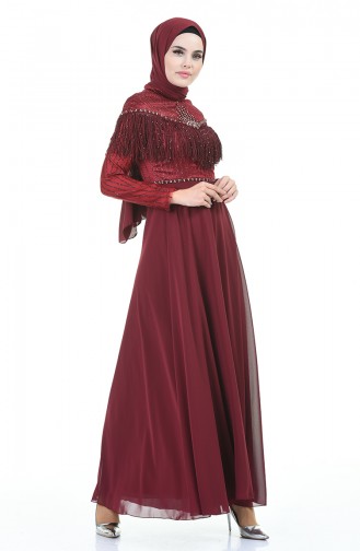 Claret Red Hijab Evening Dress 9201-02