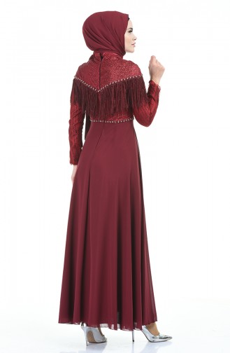 Claret Red Hijab Evening Dress 9201-02