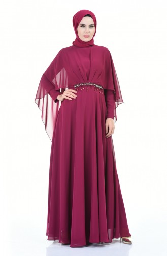 Plum Hijab Evening Dress 9202-01