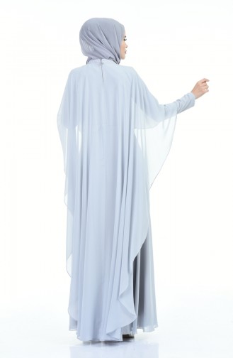 Gray Hijab Evening Dress 9202-03
