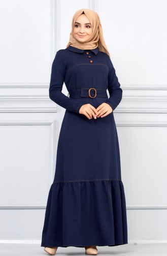 Navy Blue Hijab Dress 5042-03