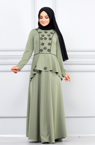 Lazer Kesim Volanlı Elbise 5041-03 Çağla Yeşili