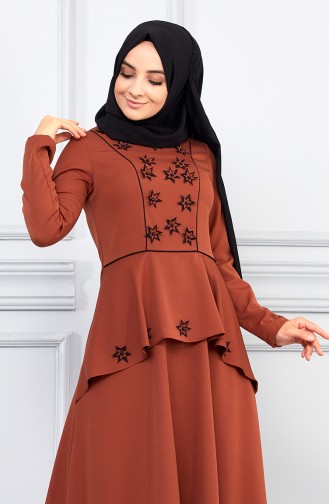 Zimtfarbig Hijab Kleider 5041-06