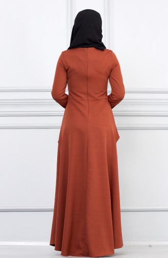 Lazer Kesim Volanlı Elbise 5041-Tarçın Renk