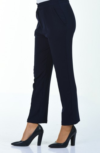 Straight Leg Trousers with Pockets 4178-06 Navy Blue 4178-06