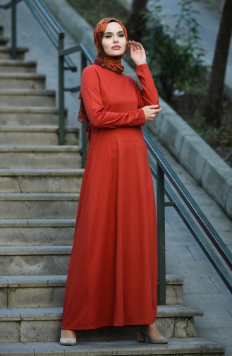 Brick Red Hijab Dress 8065-03