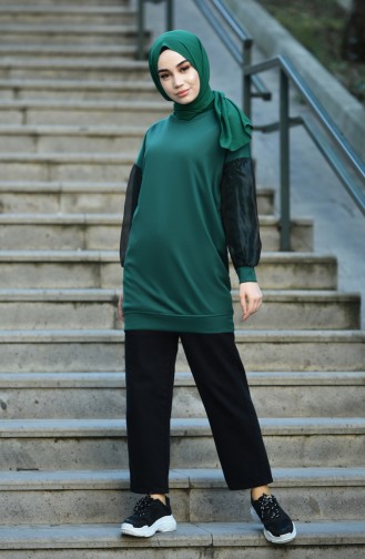 Sweatshirt Détail Manches Organza 8088-04  Vert émeraude 8088-04