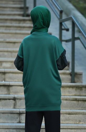 Sweatshirt Détail Manches Organza 8088-04  Vert émeraude 8088-04