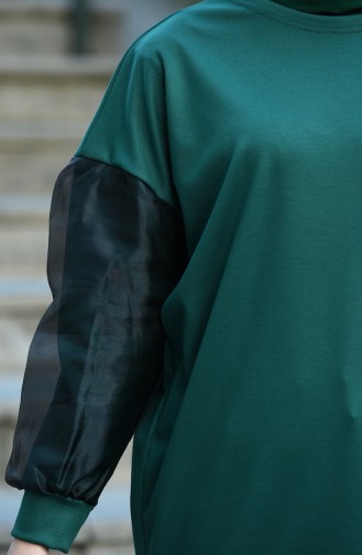 Sweatshirt Détail Manches Organza 8088-04  Vert émeraude 8088-04