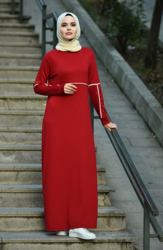 Claret Red Hijab Dress 8059-01