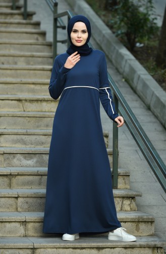 Dunkelblau Hijab Kleider 8059-05