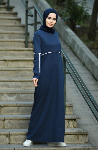 Dunkelblau Hijab Kleider 8059-05