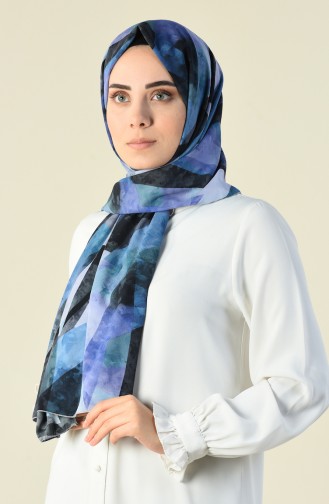 Patterned Chiffon Shawl Blue 15029-01