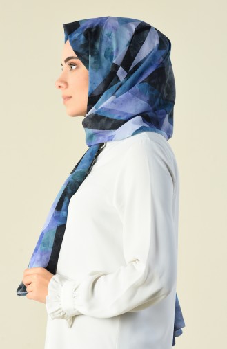 Desenli Şifon Şal 15029-01 Mavi 15029-01